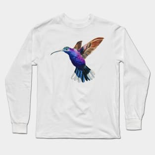 Flying Violet Saberwing Hummingbird Watercolor Painting Long Sleeve T-Shirt
